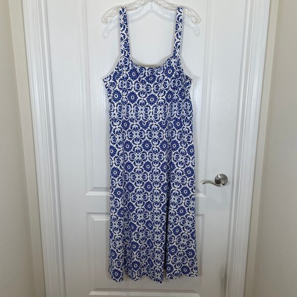 Boden Bridget Ponte Midi Dress Blue White Floral Print with Pockets NWT 16/18 - Picture 2 of 7